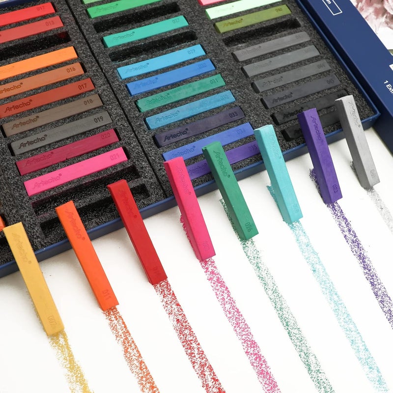 Artecho 48pcs Soft Pastels, 46 Colors Including 4 Fluorescent Colors, Extra Free Black & White, Square Chalk for Drawing, Blending, Layering, Shading, Pastels Art Supplies - Image 3